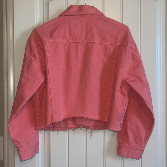Boyish The Harvey Crop Denim Jacket In Coral Pink size Small  NWT - Picture 7 of 11